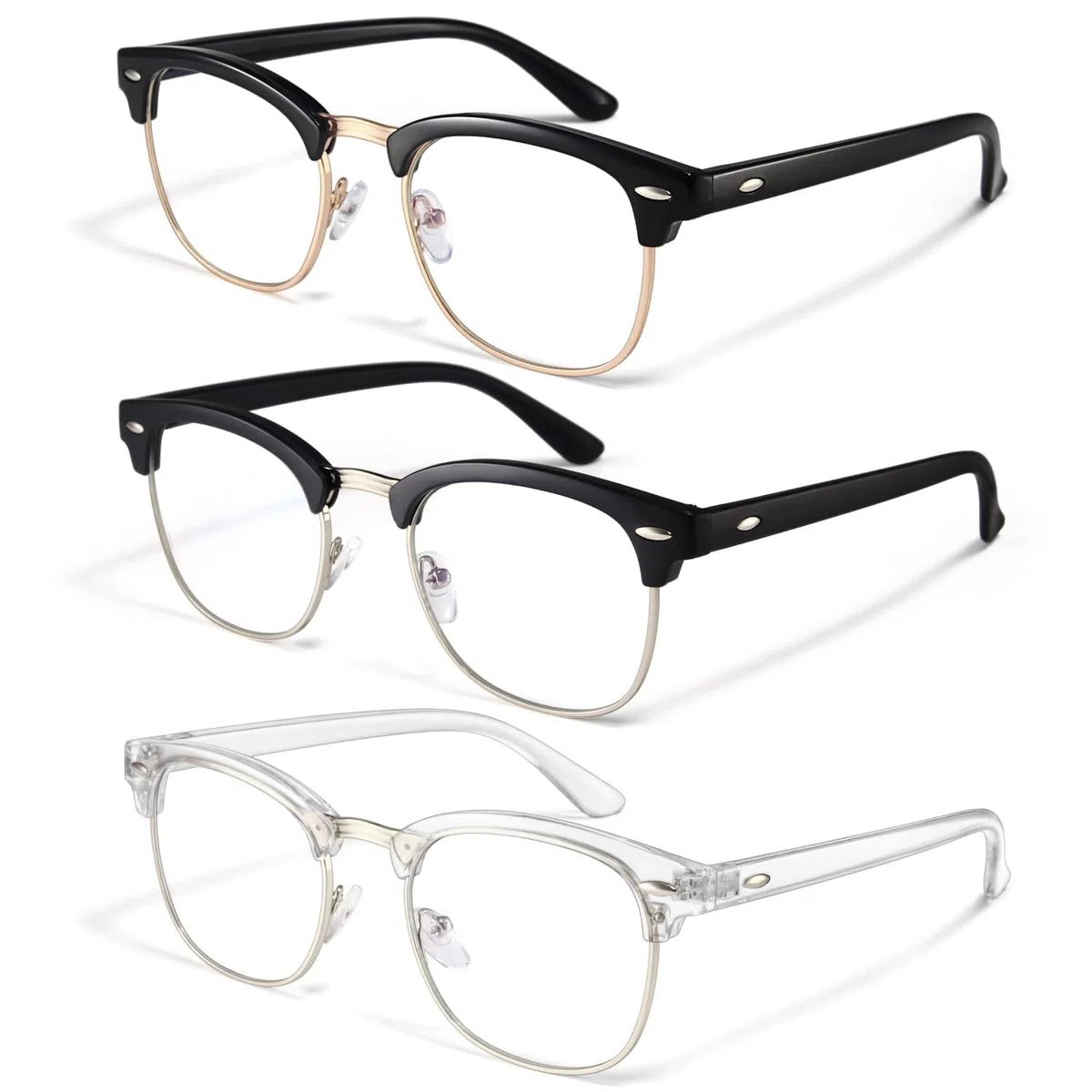 racico Niebieskie okulary blokujące światło, 3 sztuki, niebieskie światło, dla mężczyzn i kobiet, odporne na Blu-Ray Clear Gaming Glasses