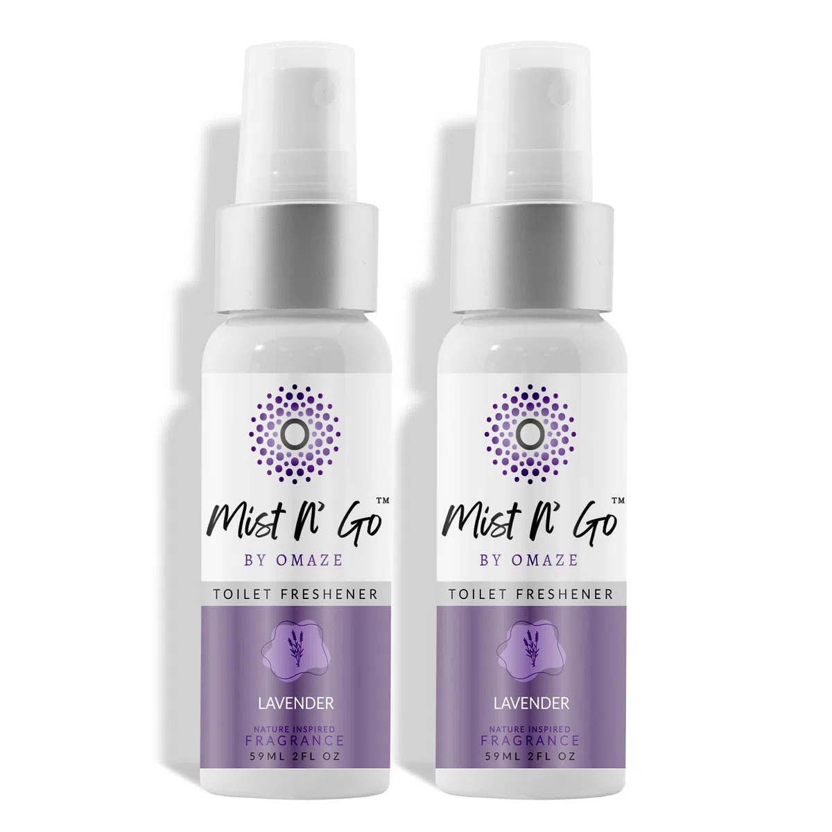 Mist N' Go by OMAZE Podróżny spray łazienkowy do usuwania nieprzyjemnych zapachów, podróżny spray do toalety do odchodów, odświeżacz powietrza w sprayu do łazienki, lawendowy, regularny rozmiar (2