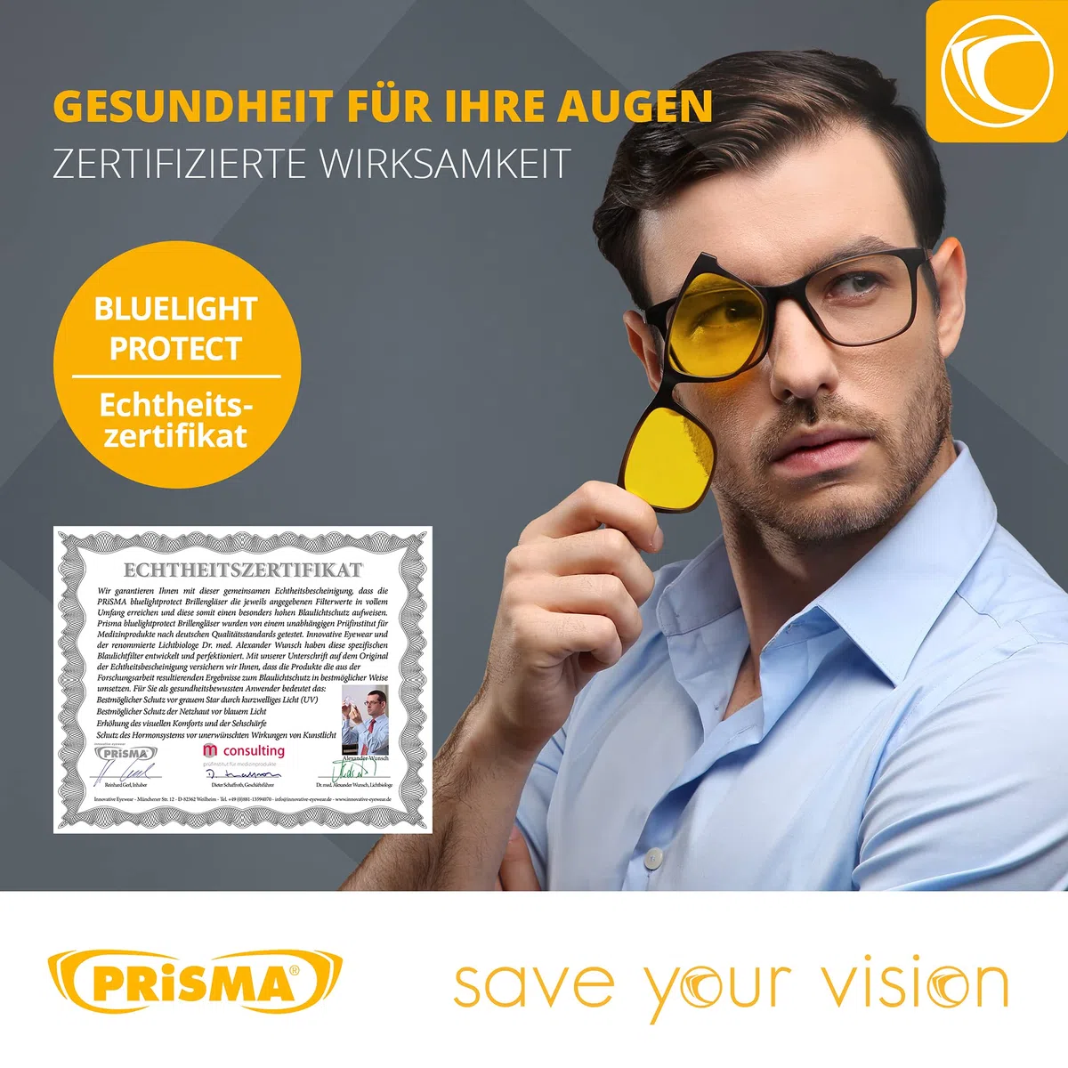 PRiSMA VARiA 1 - okulary z filtrem przednim magnetycznym światłem niebieskim EASY90 - do gier i TV - bluelightprotect - VA1702