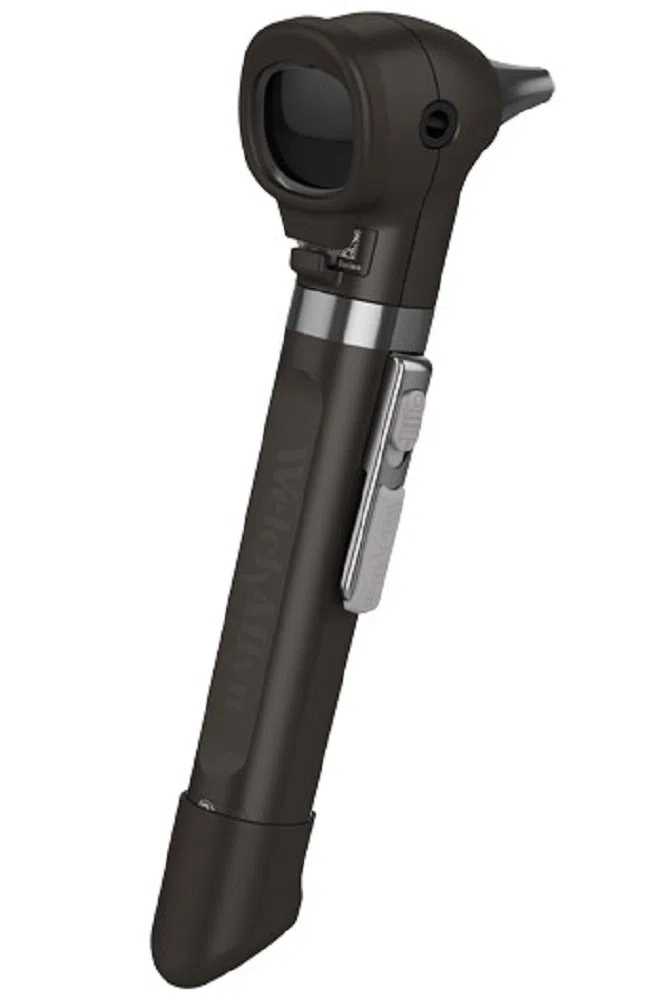 Welchallyn 22880-BLK Pocket Plus LED otoskop - jeżyna z uchwytem, miękka obudowa (#05928-U), zestaw 4 końcówek do uszu wielokrotnego użytku (#24400-U), 2 zderzaki okienne i 2 uchwyty zderzaków